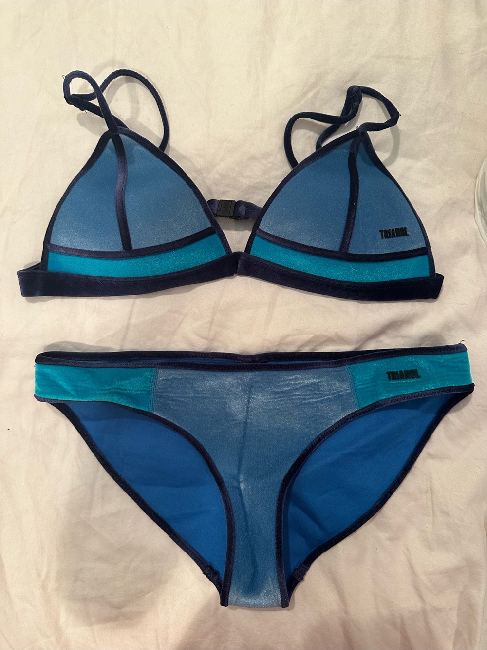 triangl swimwear Teal and Navy Colorblock Neoprene Bikini